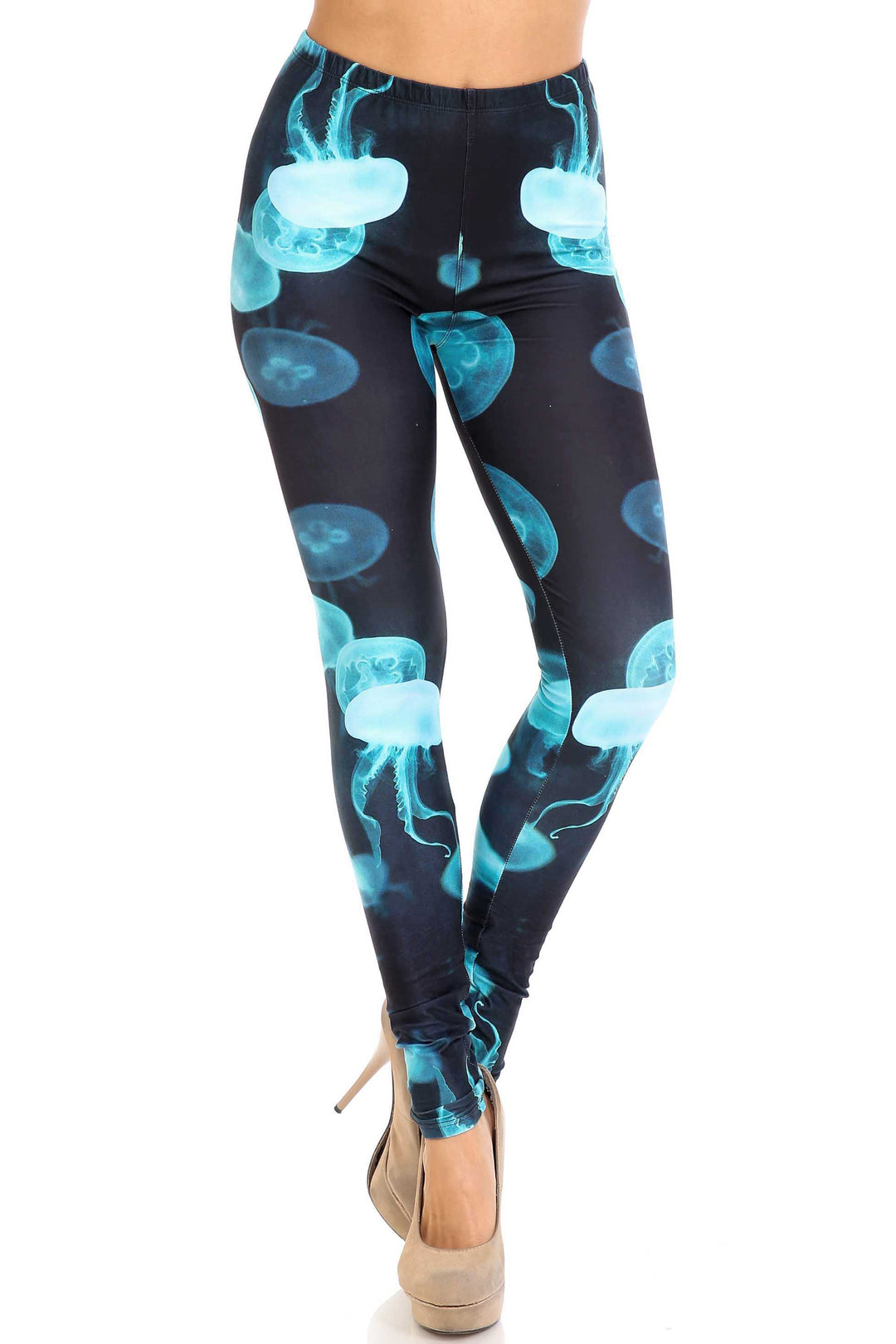 Creamy Soft Electric Blue Jelly Fish Extra Plus Size Leggings - 3X-5X - USA Fashion