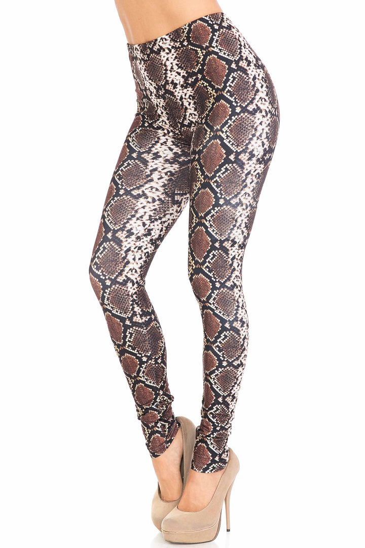 Creamy Soft  Brown Boa Snake Extra Plus Size Leggings - 3X-5X - USA Fashion