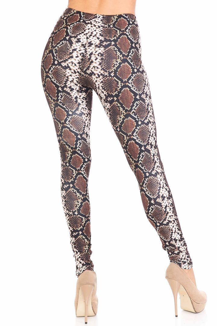 Creamy Soft  Brown Boa Snake Extra Plus Size Leggings - 3X-5X - USA Fashion