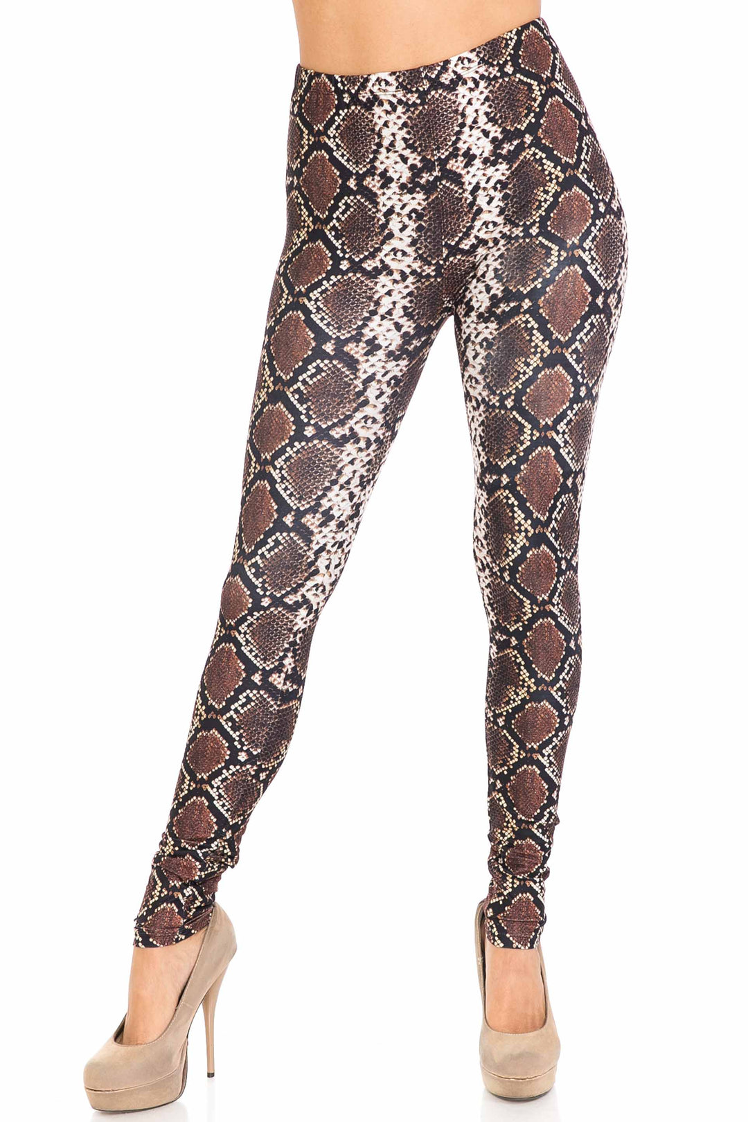Creamy Soft  Brown Boa Snake Extra Plus Size Leggings - 3X-5X - USA Fashion
