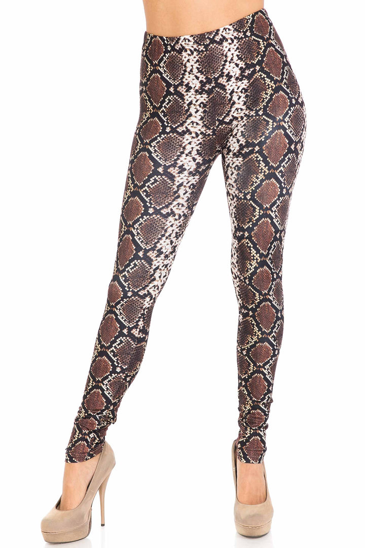 Creamy Soft  Brown Boa Snake Extra Plus Size Leggings - 3X-5X - USA Fashion