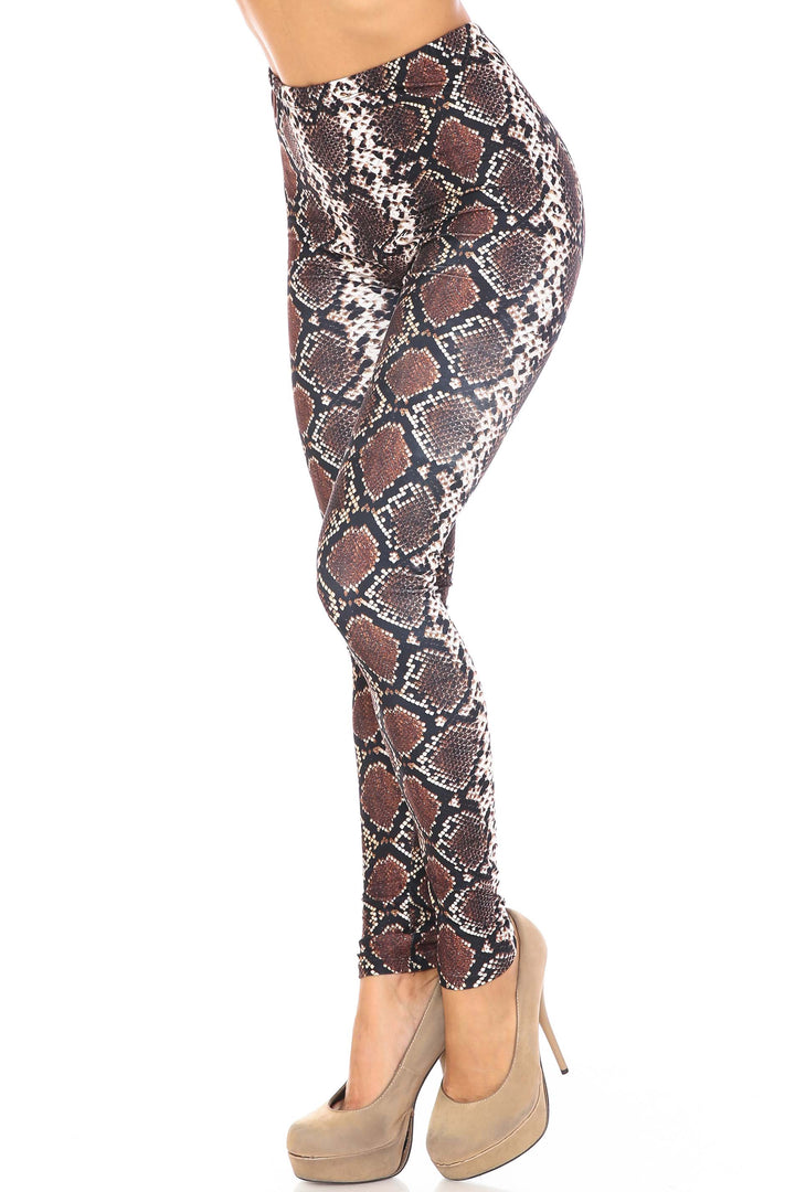 Creamy Soft  Brown Boa Snake Extra Plus Size Leggings - 3X-5X - USA Fashion