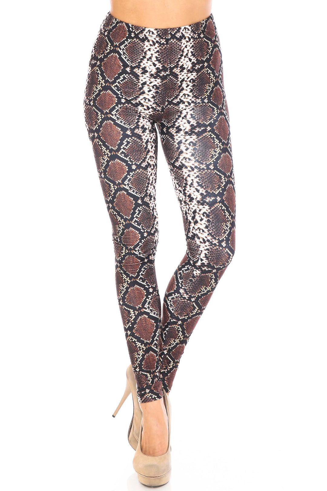 Creamy Soft  Brown Boa Snake Extra Plus Size Leggings - 3X-5X - USA Fashion