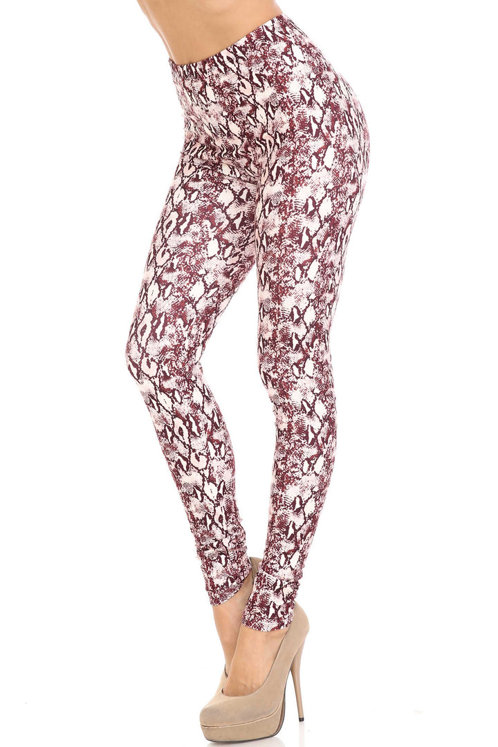 Creamy Soft Crimson Snakeskin Extra Plus Size Leggings - 3X-5X - USA Fashion