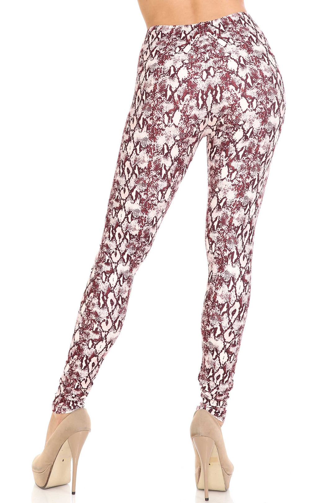 Creamy Soft Crimson Snakeskin Extra Plus Size Leggings - 3X-5X - USA Fashion
