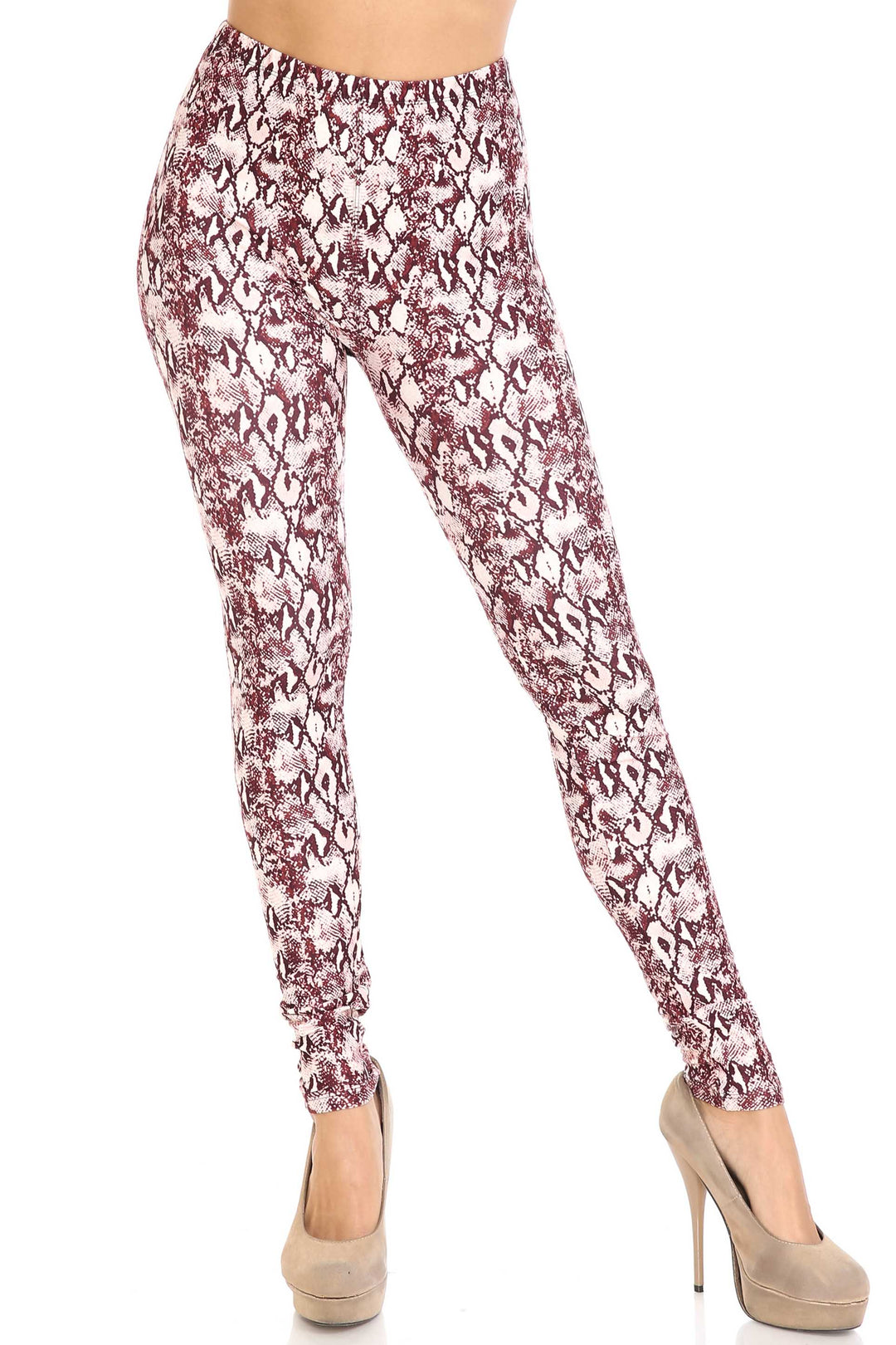 Creamy Soft Crimson Snakeskin Extra Plus Size Leggings - 3X-5X - USA Fashion