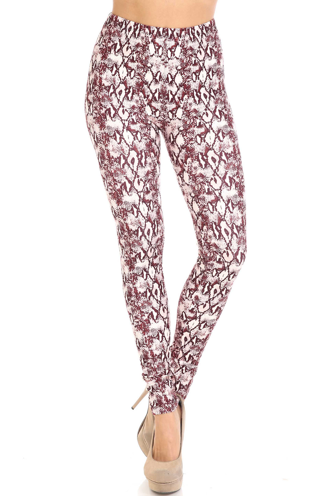 Creamy Soft Crimson Snakeskin Extra Plus Size Leggings - 3X-5X - USA Fashion