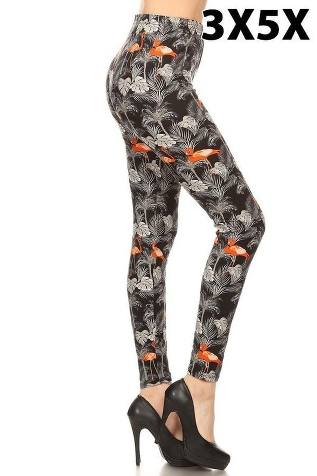 Buttery Smooth Paradise Leaf Flamingo Extra Plus Size Leggings - 3X-5X