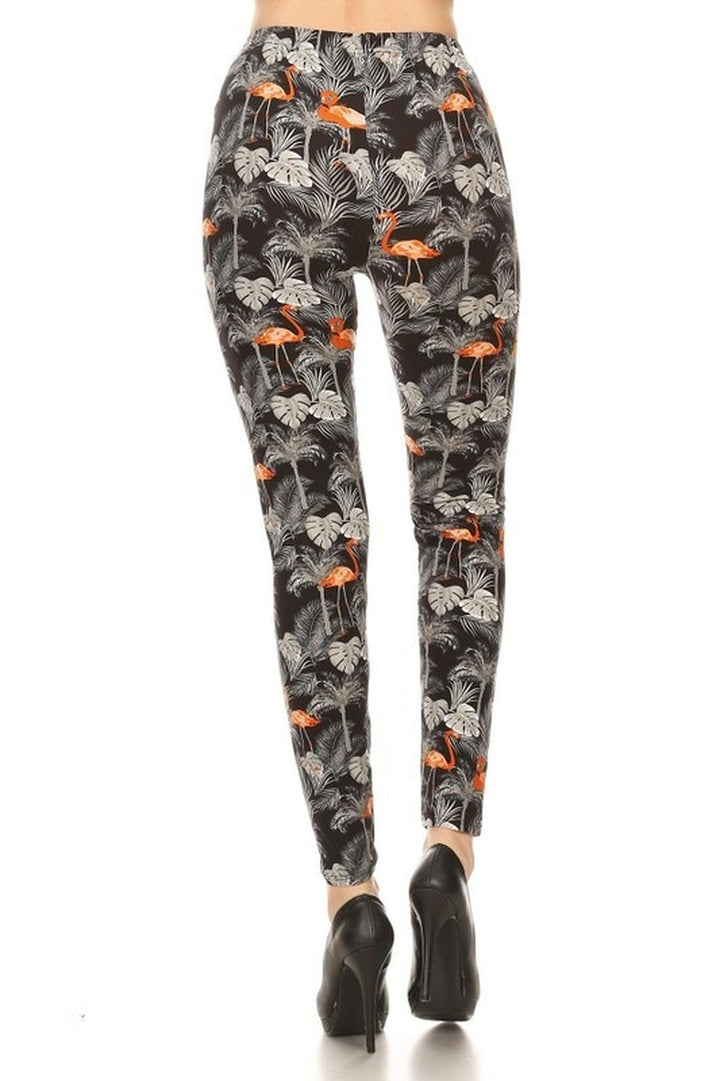 Buttery Smooth Paradise Leaf Flamingo Extra Plus Size Leggings - 3X-5X