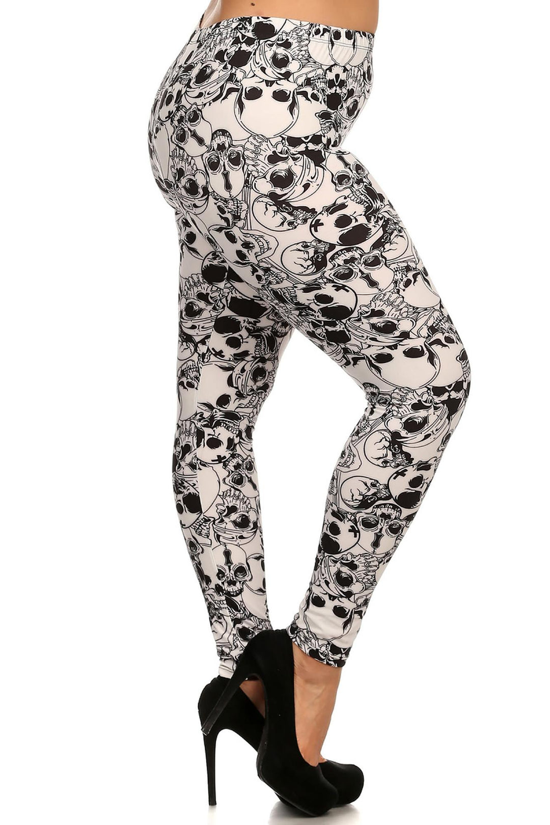 Buttery Smooth White Layers of Skulls Extra Plus Size Leggings - 3X-5X