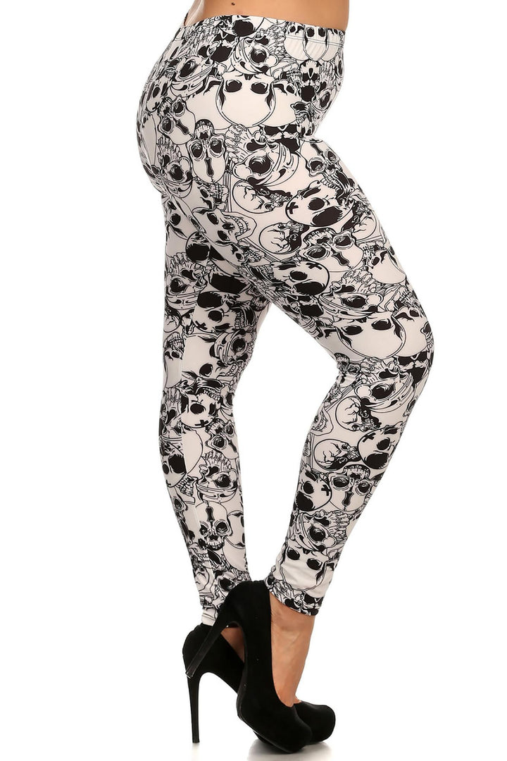 Buttery Smooth White Layers of Skulls Extra Plus Size Leggings - 3X-5X