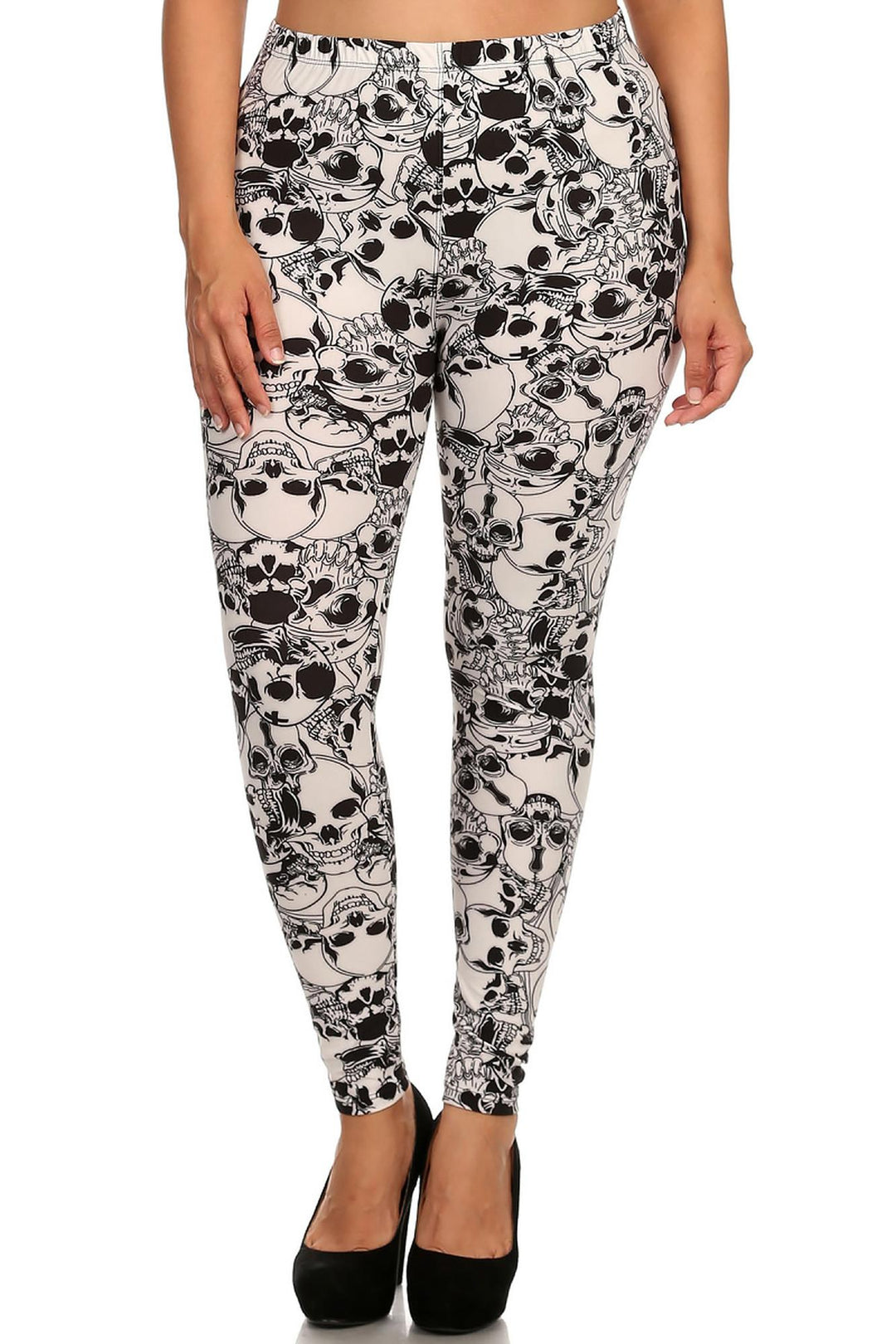 Buttery Smooth White Layers of Skulls Extra Plus Size Leggings - 3X-5X
