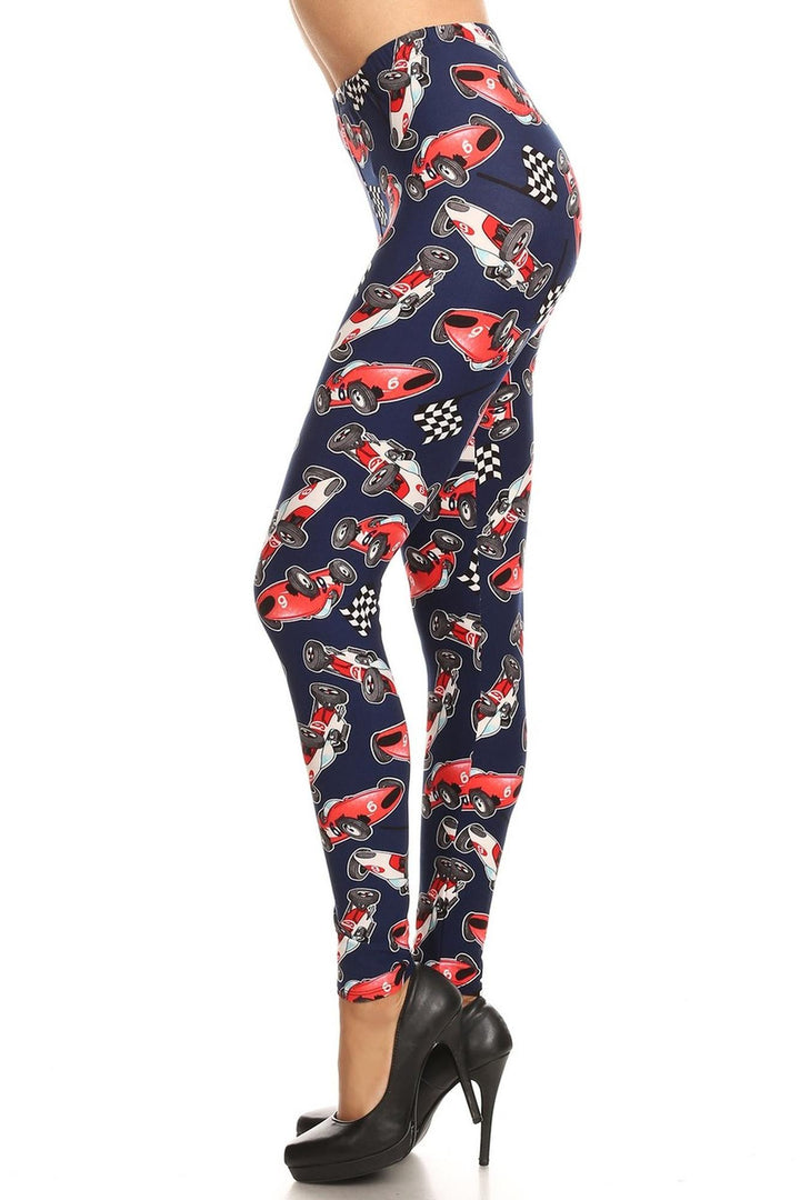 Buttery Smooth Retro Race Car Extra Plus Size Leggings - 3X-5X