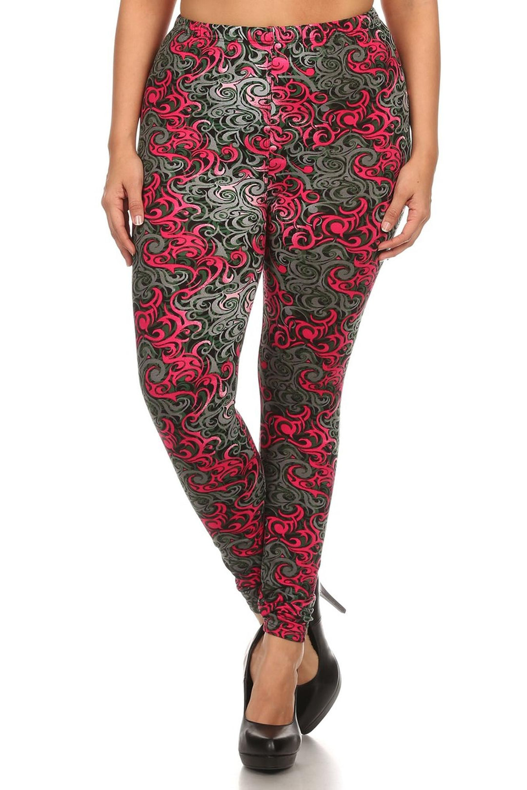 Buttery Smooth Fuchsia Twisted Swirl Extra Plus Size Leggings - 3X-5X