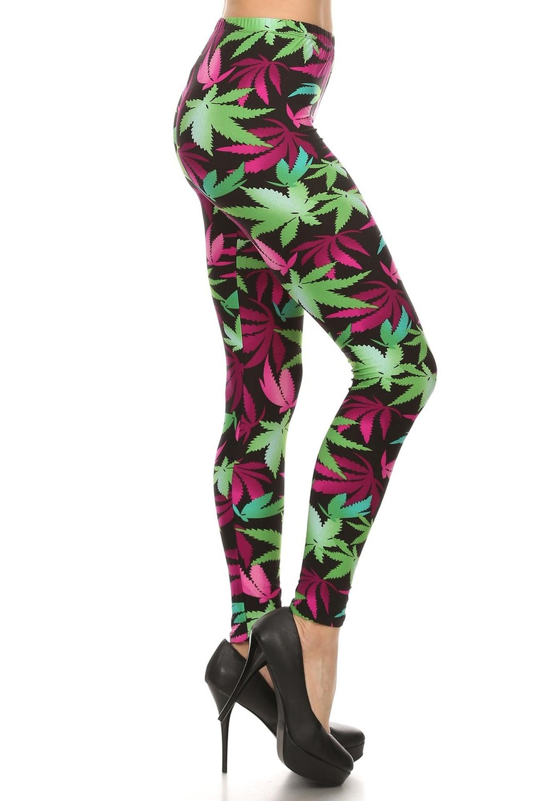 Buttery Smooth Fuchsia Marijuana Extra Plus Size Leggings - 3X-5X