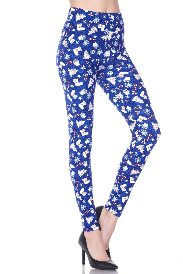Buttery Smooth Blue Christmas Merriment Extra Plus Size Leggings