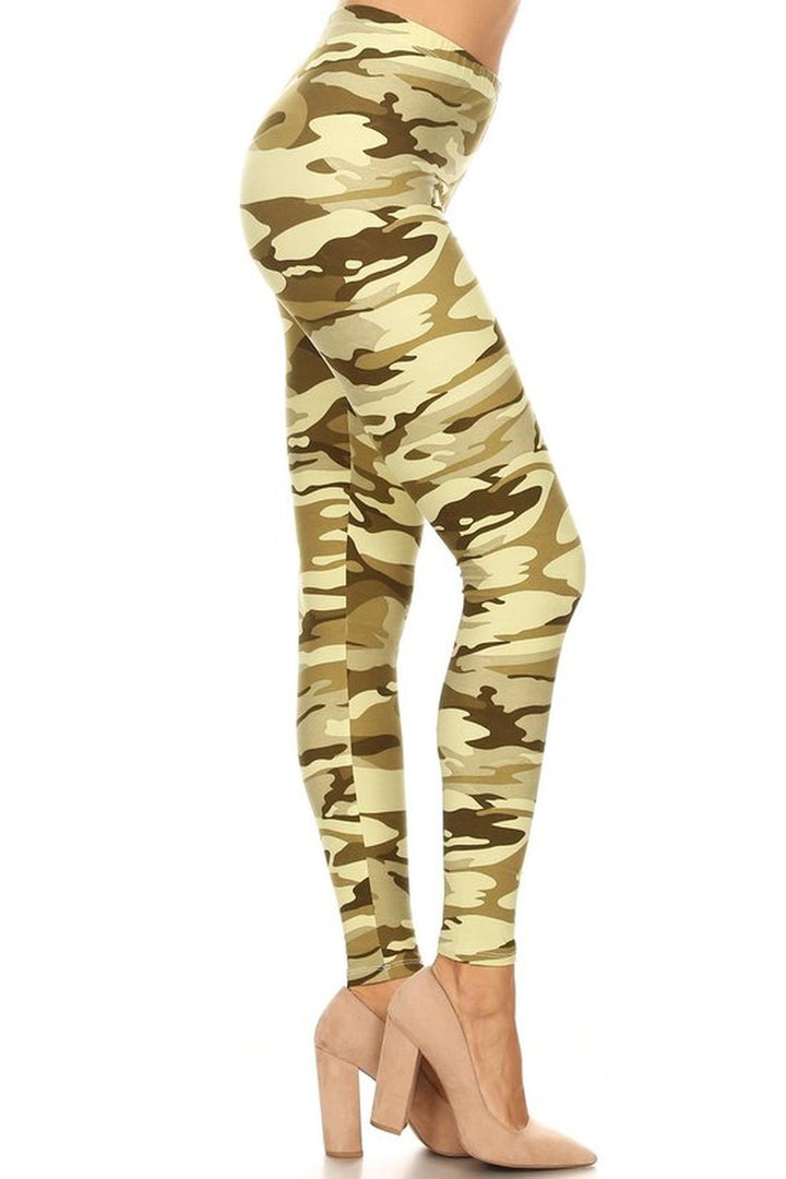 Buttery Smooth Light Olive Camouflage Plus Size Leggings - 3X-5X