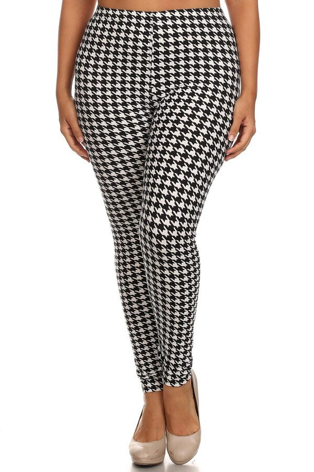 Buttery Smooth Black and White Houndstooth Extra Plus Size Leggings - 3X-5X