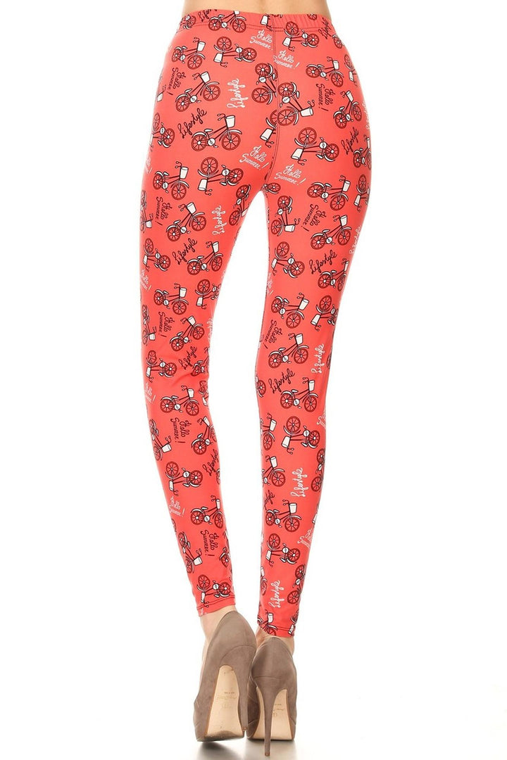 Buttery Red Summertime Bicycles Extra Plus Size Leggings - 3X-5X