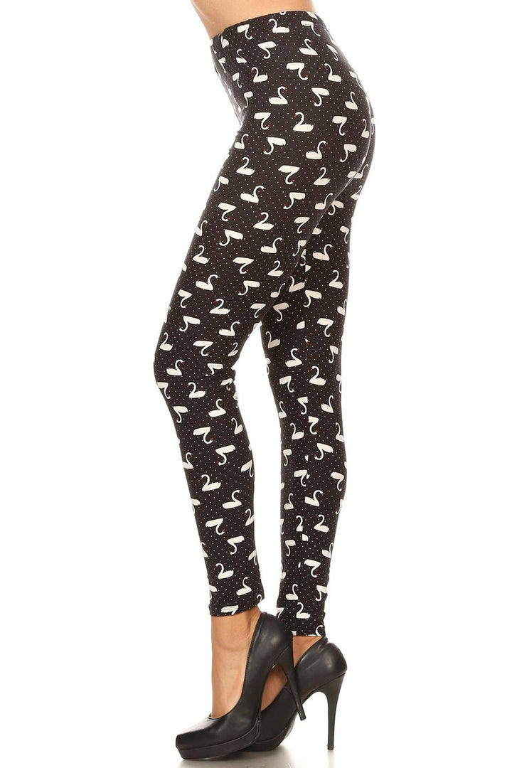 Buttery Smooth Polka Dot Swan Extra Plus Size Leggings - 3X-5X