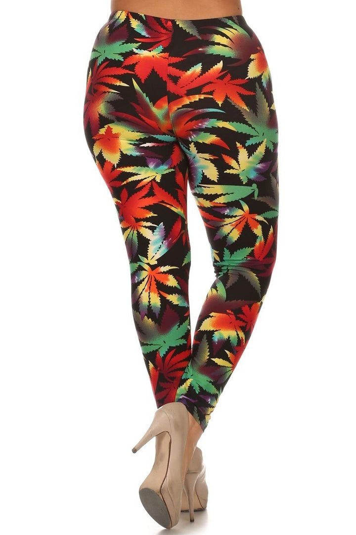Buttery Smooth Rainbow Marijuana Extra Plus Size Leggings - 3X-5X