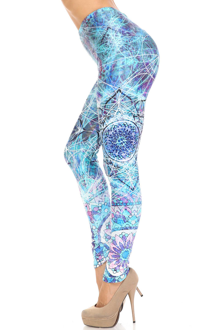 Creamy Soft Cyan Mandala Extra Plus Size Leggings - 3X-5X - USA Fashion