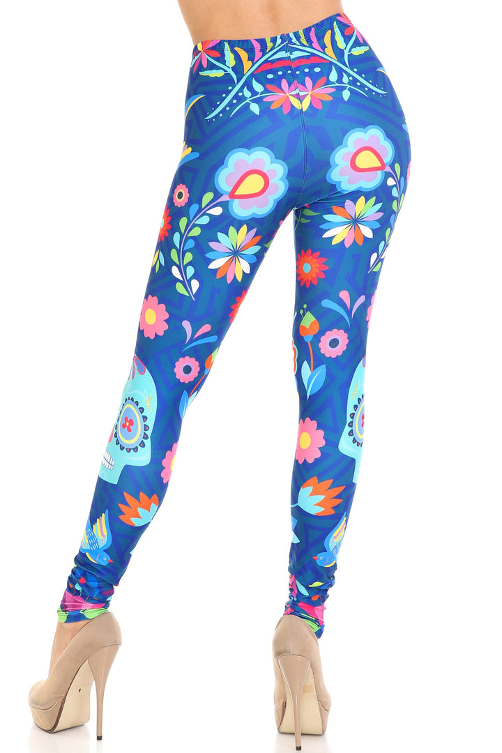 Creamy Soft Garden of Eden Sugar Skull Extra Plus Size Leggings - 3X-5X - USA Fashion