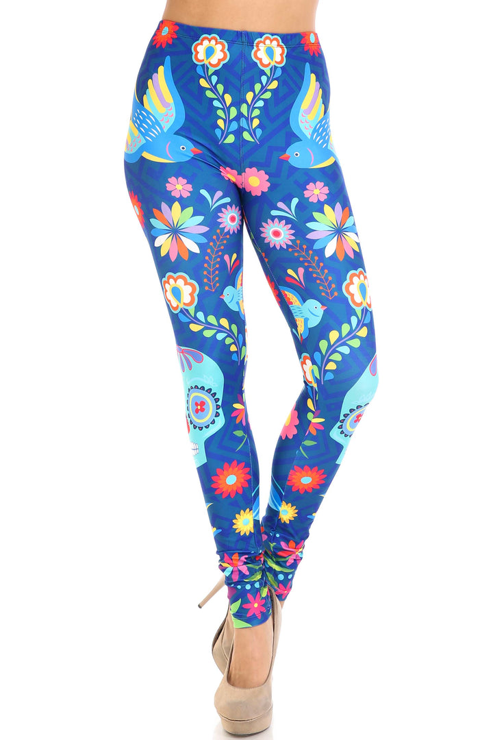 Creamy Soft Garden of Eden Sugar Skull Extra Plus Size Leggings - 3X-5X - USA Fashion