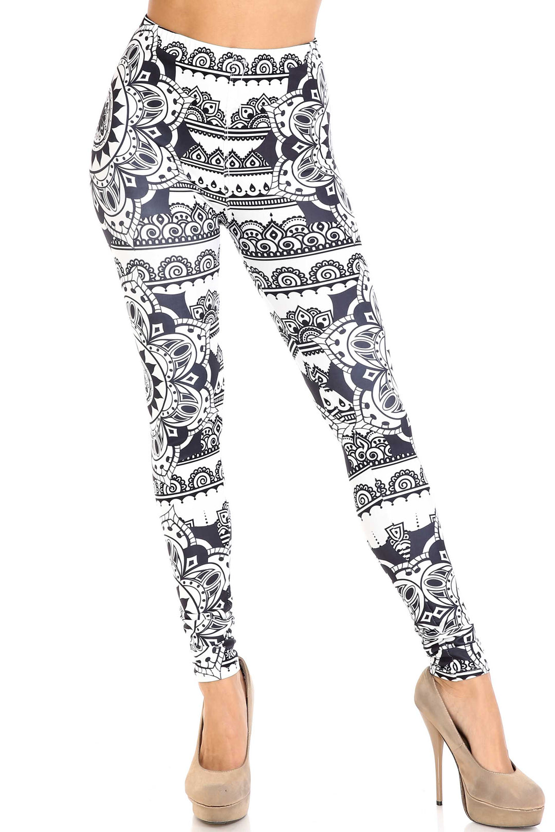 Creamy Soft Monochrome Mandala Extra Plus Size Leggings - 3X-5X - By USA Fashion