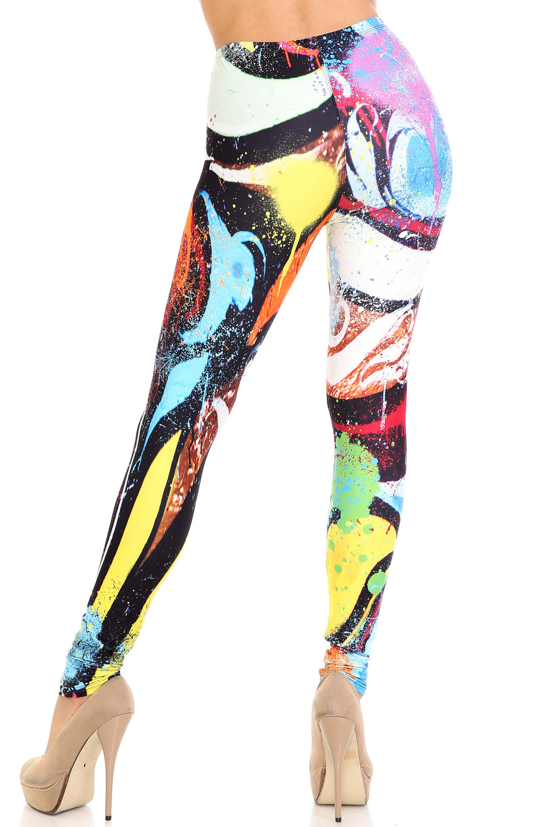 Creamy Soft Colorful Paint Strokes Extra Plus Size Leggings - 3X-5X - USA Fashion (XPlus One Size,Multi Color Bold)