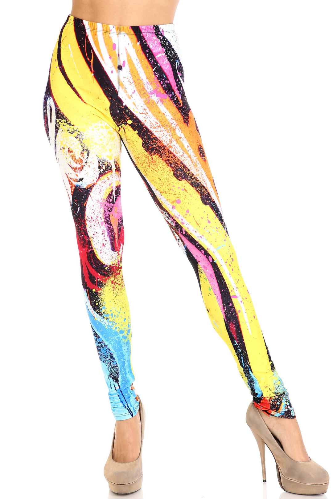 Creamy Soft Colorful Paint Strokes Extra Plus Size Leggings - 3X-5X - USA Fashion (XPlus One Size,Multi Color Bold)