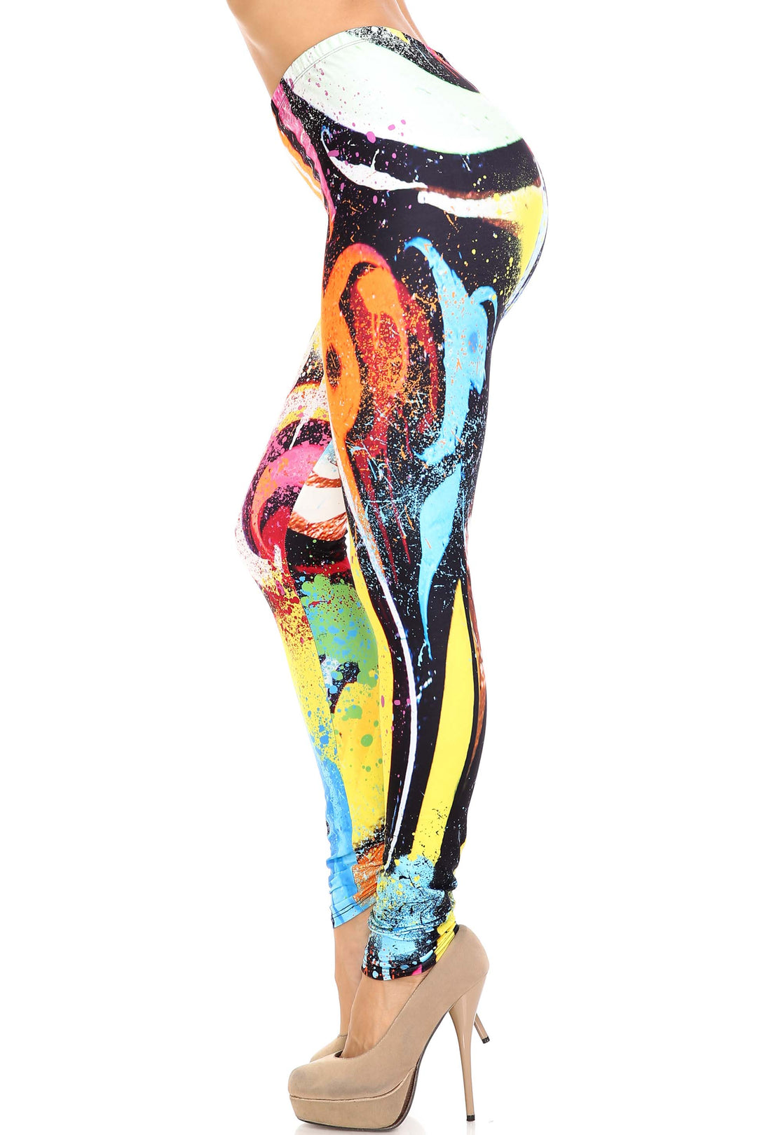 Creamy Soft Colorful Paint Strokes Extra Plus Size Leggings - 3X-5X - USA Fashion (XPlus One Size,Multi Color Bold)