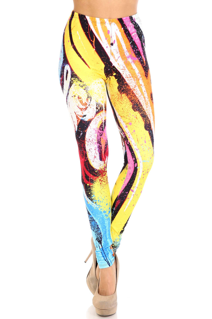 Creamy Soft Colorful Paint Strokes Extra Plus Size Leggings - 3X-5X - USA Fashion (XPlus One Size,Multi Color Bold)