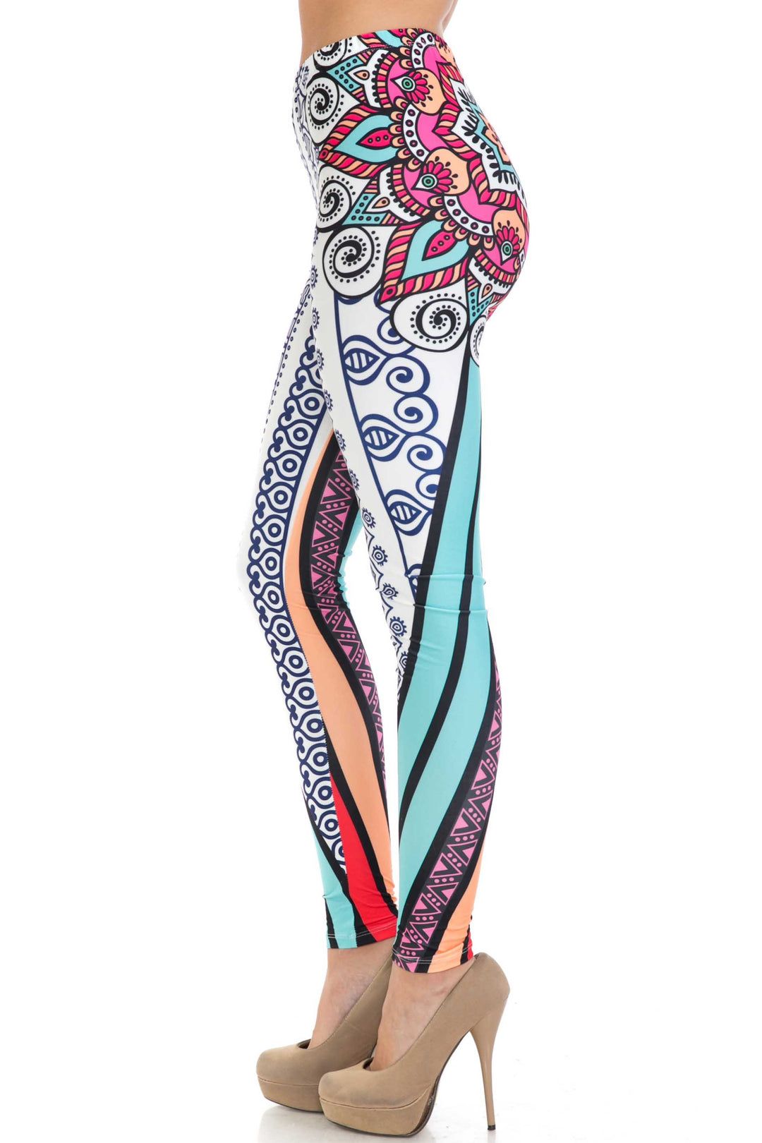Creamy Soft Sexy Vertical Contouring Mandala Extra Plus Size Leggings - 3X-5X - USA Fashion