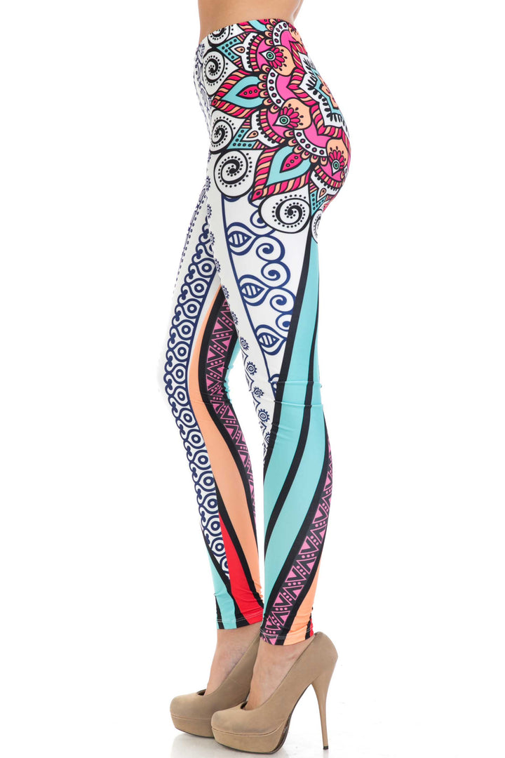 Creamy Soft Sexy Vertical Contouring Mandala Extra Plus Size Leggings - 3X-5X - USA Fashion