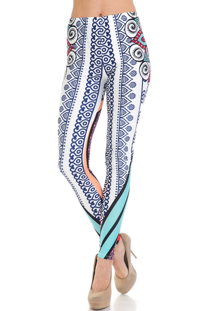 Creamy Soft Sexy Vertical Contouring Mandala Extra Plus Size Leggings - 3X-5X - USA Fashion
