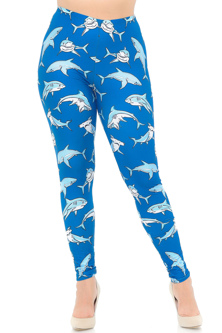 Creamy Soft Shark Extra Plus Size Leggings - 3X-5X - USA Fashion