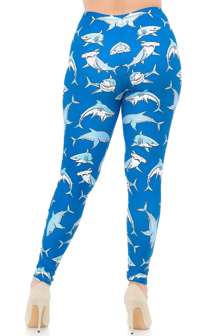 Creamy Soft Shark Extra Plus Size Leggings - 3X-5X - USA Fashion