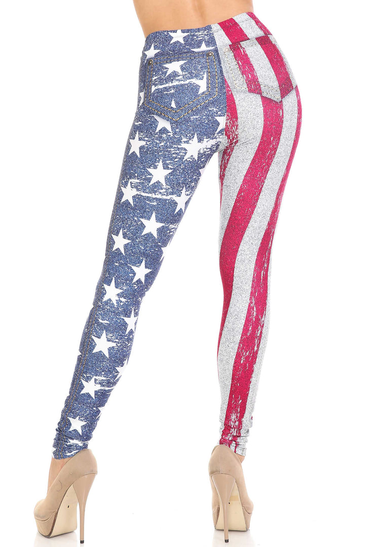 Creamy Soft USA Flag Denim Jeans Extra Plus Size Leggings - 3X-5X - USA Fashion