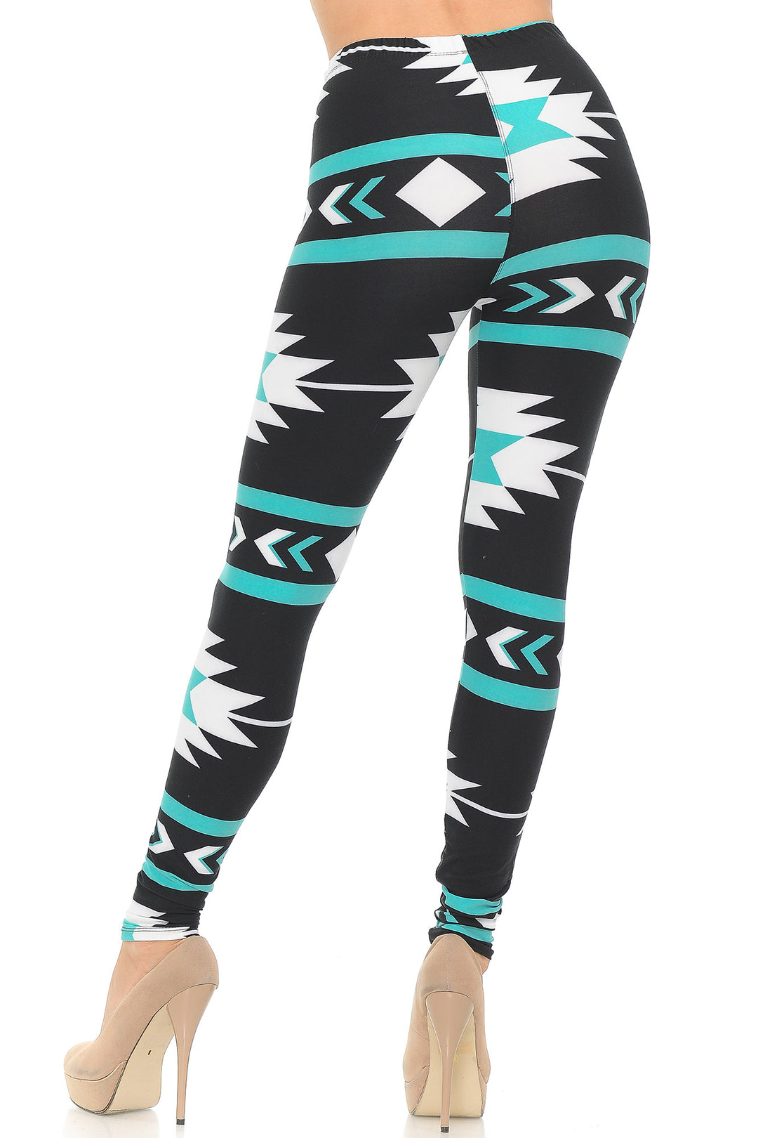 Buttery Smooth Mint on Black Azteca Tribal Leggings