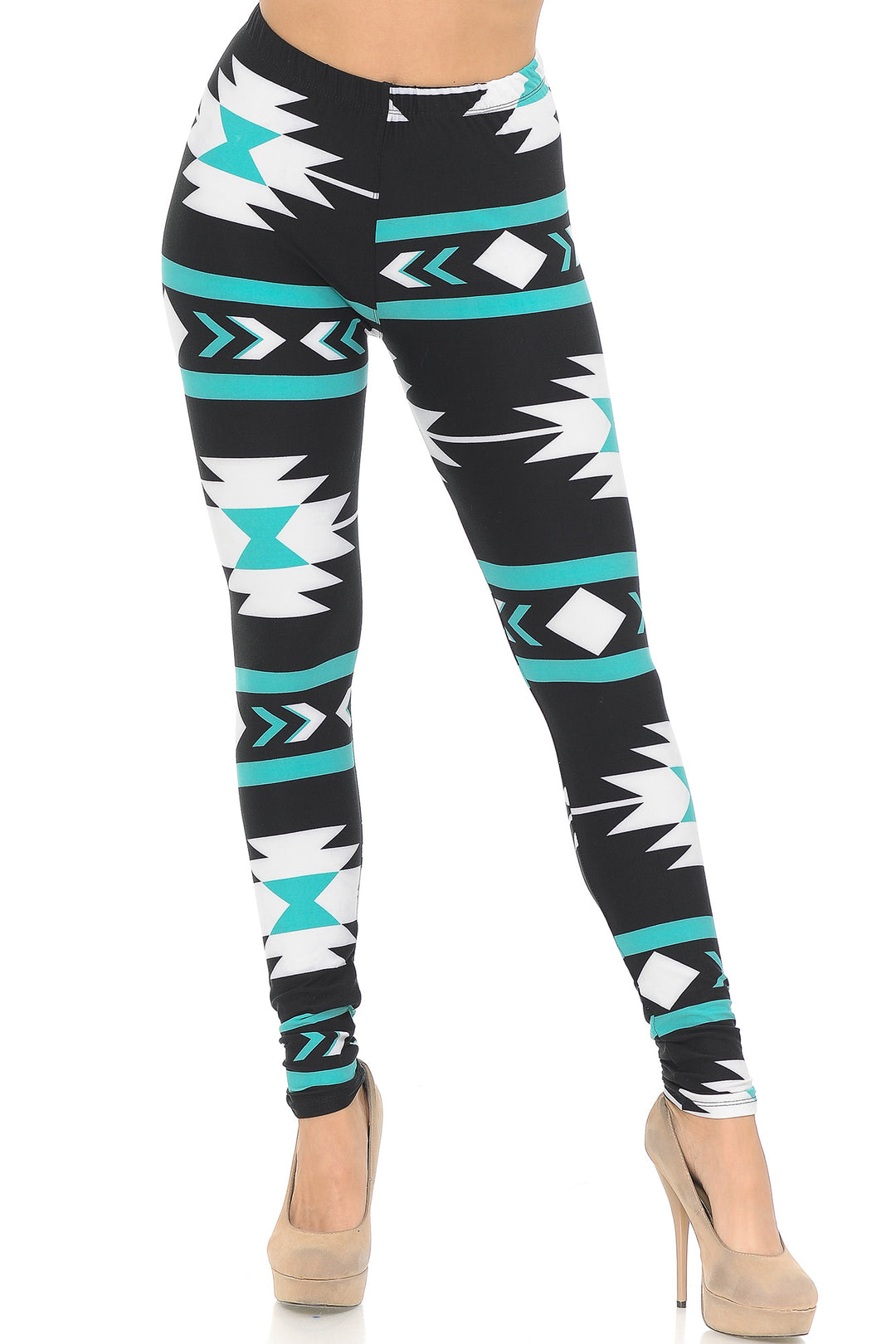 Buttery Smooth Mint on Black Azteca Tribal Leggings