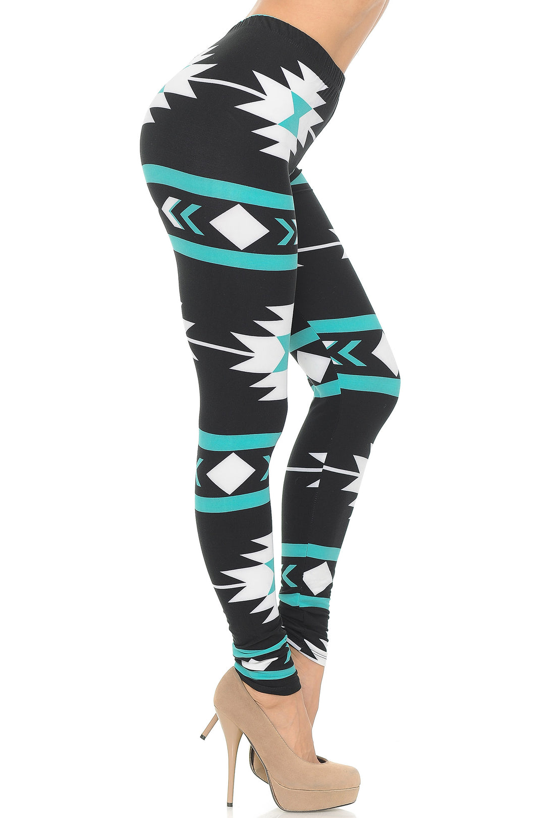 Buttery Smooth Mint on Black Azteca Tribal Leggings