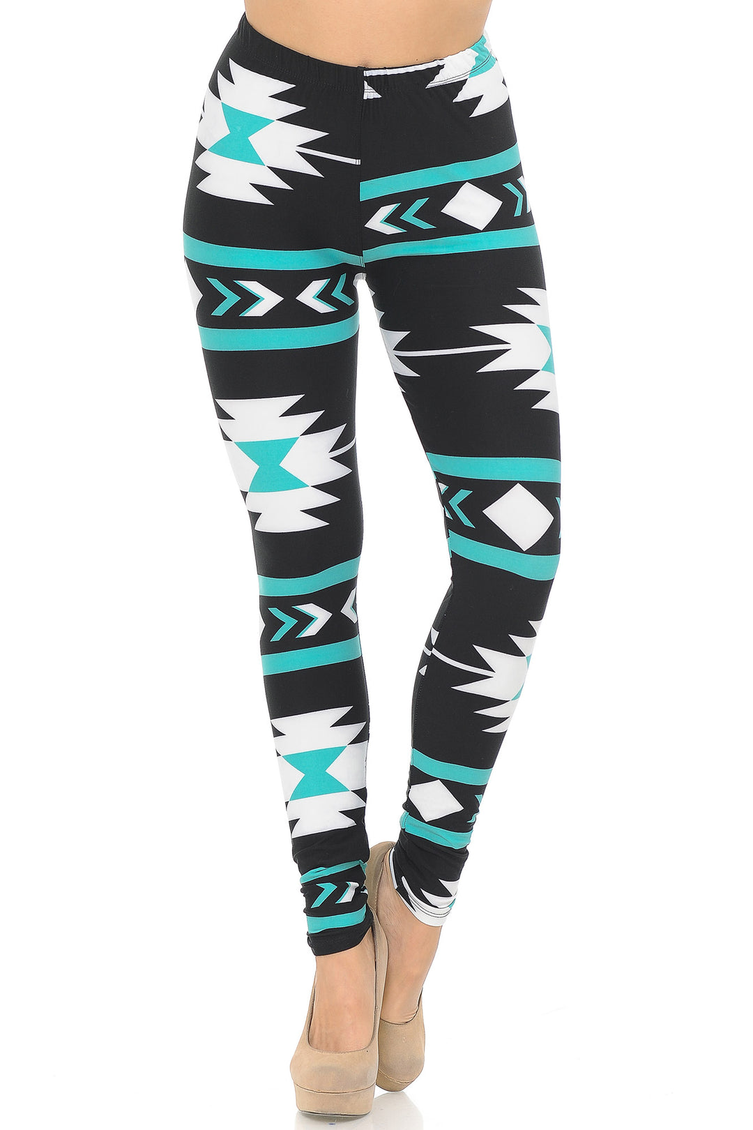 Buttery Smooth Mint on Black Azteca Tribal Leggings