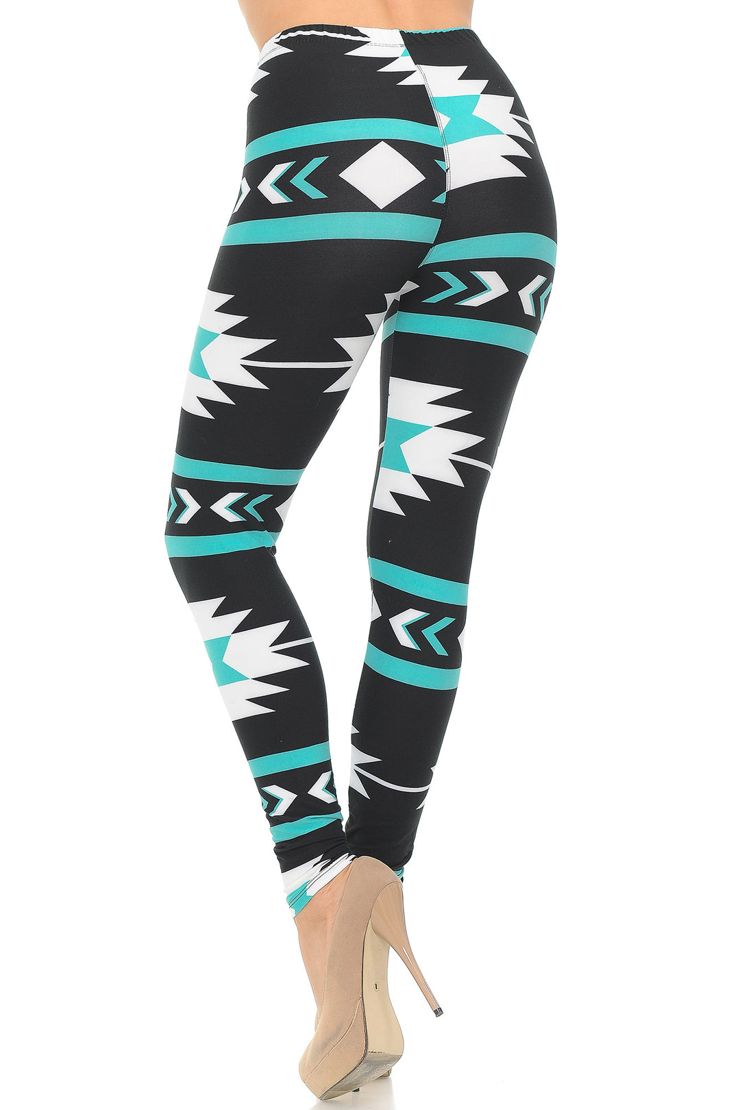 Buttery Smooth Mint on Black Azteca Tribal Leggings