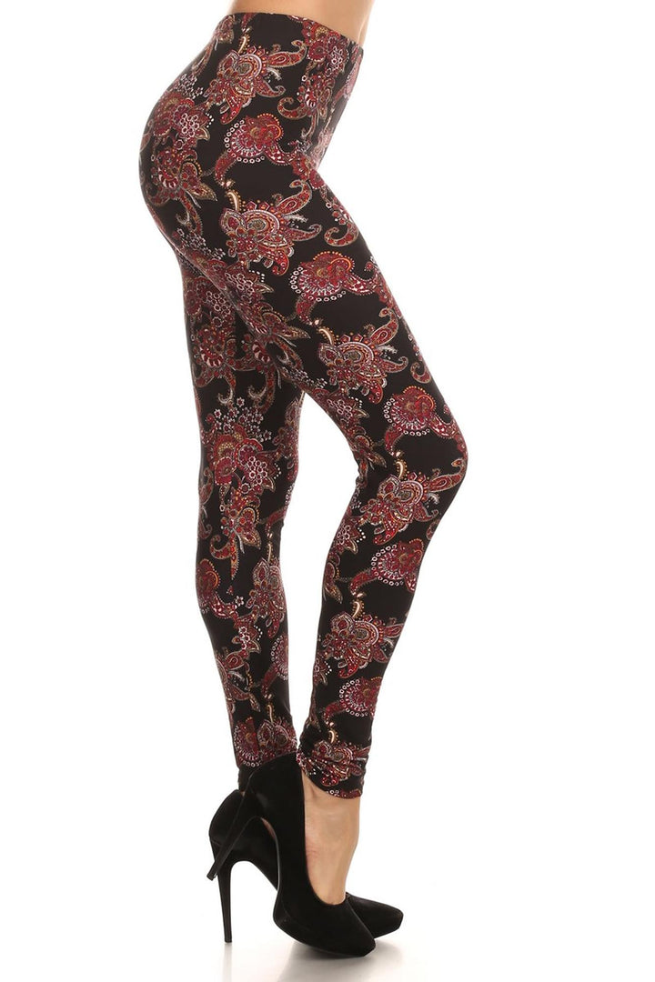Buttery Smooth Cranberry Paisley Leggings