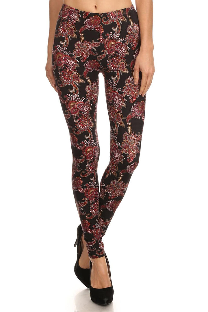 Buttery Smooth Cranberry Paisley Leggings