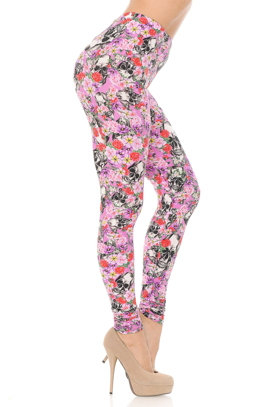 Buttery Smooth Pink Blossom Skulls Leggings
