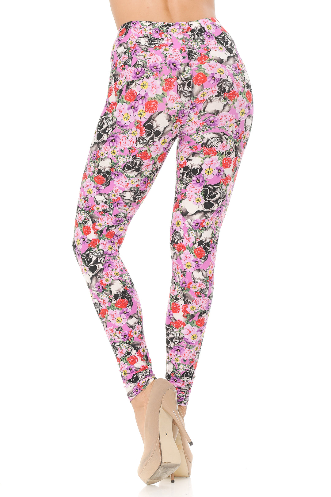 Buttery Smooth Pink Blossom Skulls Leggings
