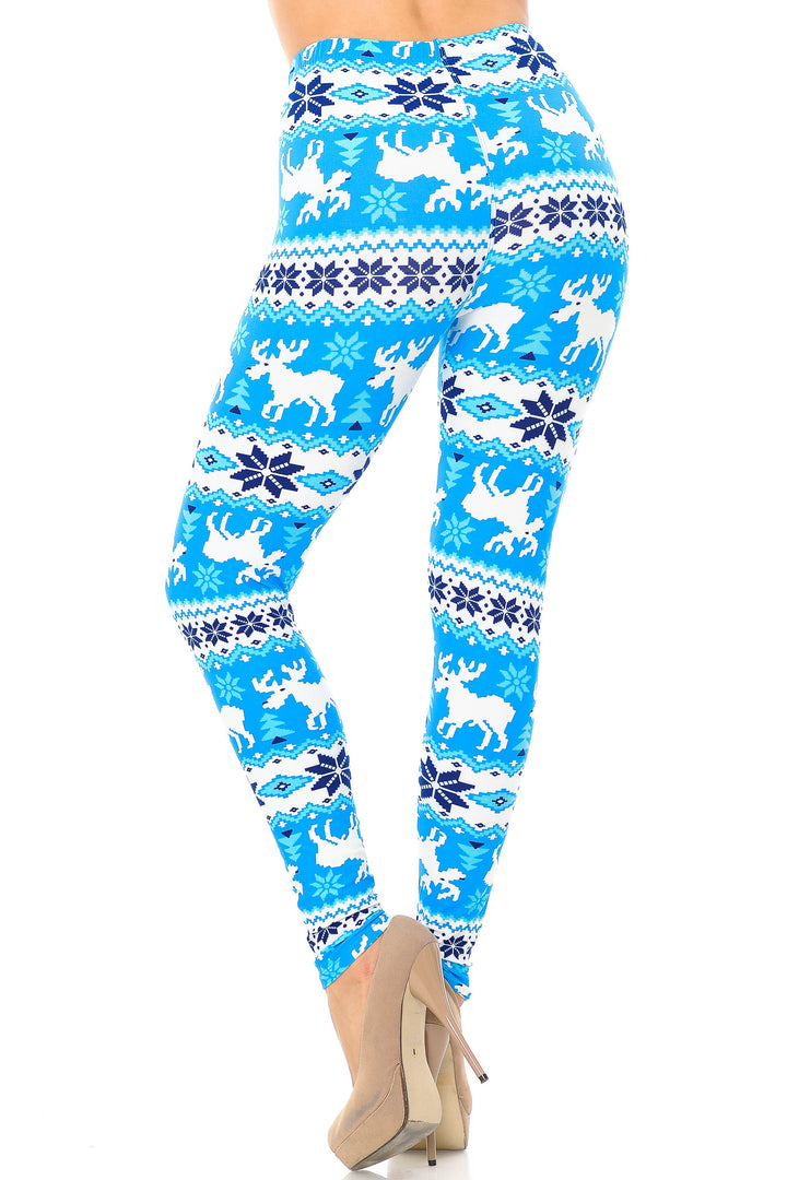Buttery Soft Icy Blue Christmas Reindeer Leggings