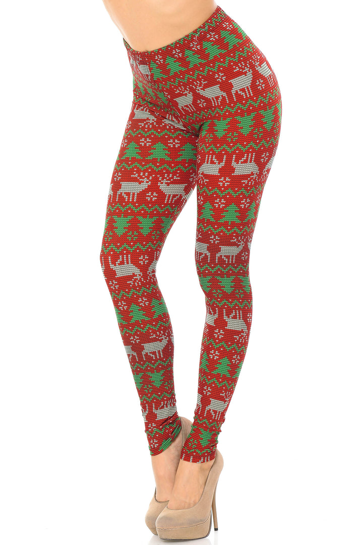 Buttery Smooth Faux Knit Reindeer and Holiday Tree Leggings